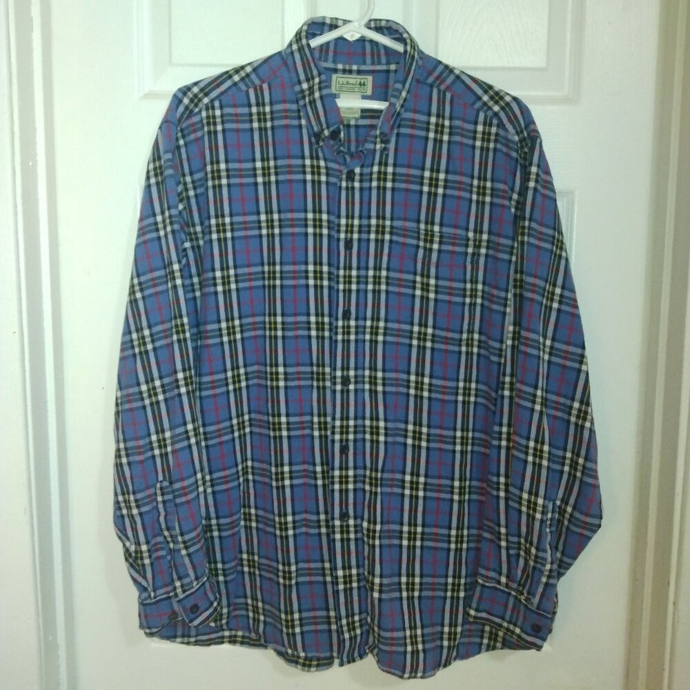 L.L. Bean Red/Blue Scotch Plaid Lightweight Cotton Flannel Shirt